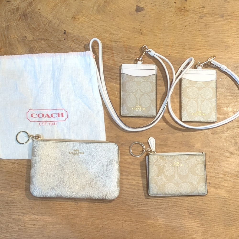 Coach 4-Piece set! Mini ID Case + Med. Pouch + 2 ID Holder & Lanyard + Dust bag